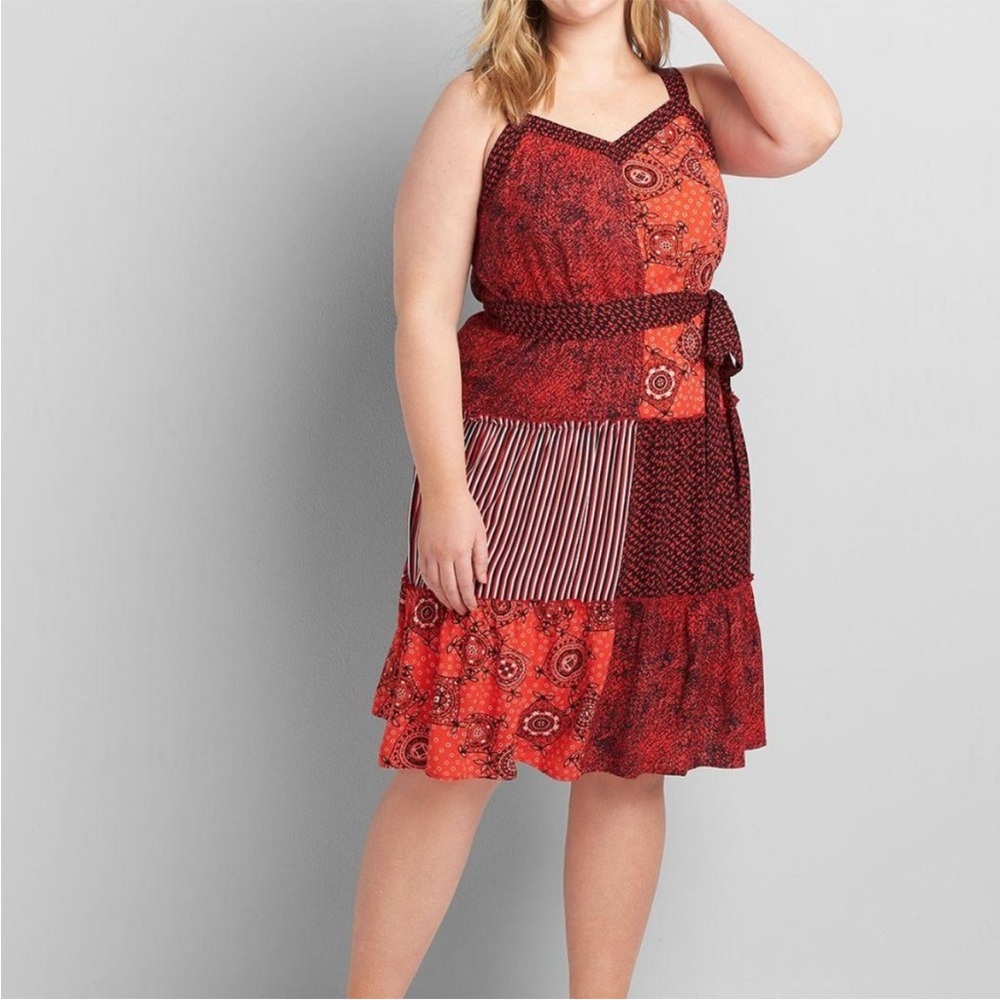 Lane Bryant RED Patchwork Dress Plus Size 20 NWOT